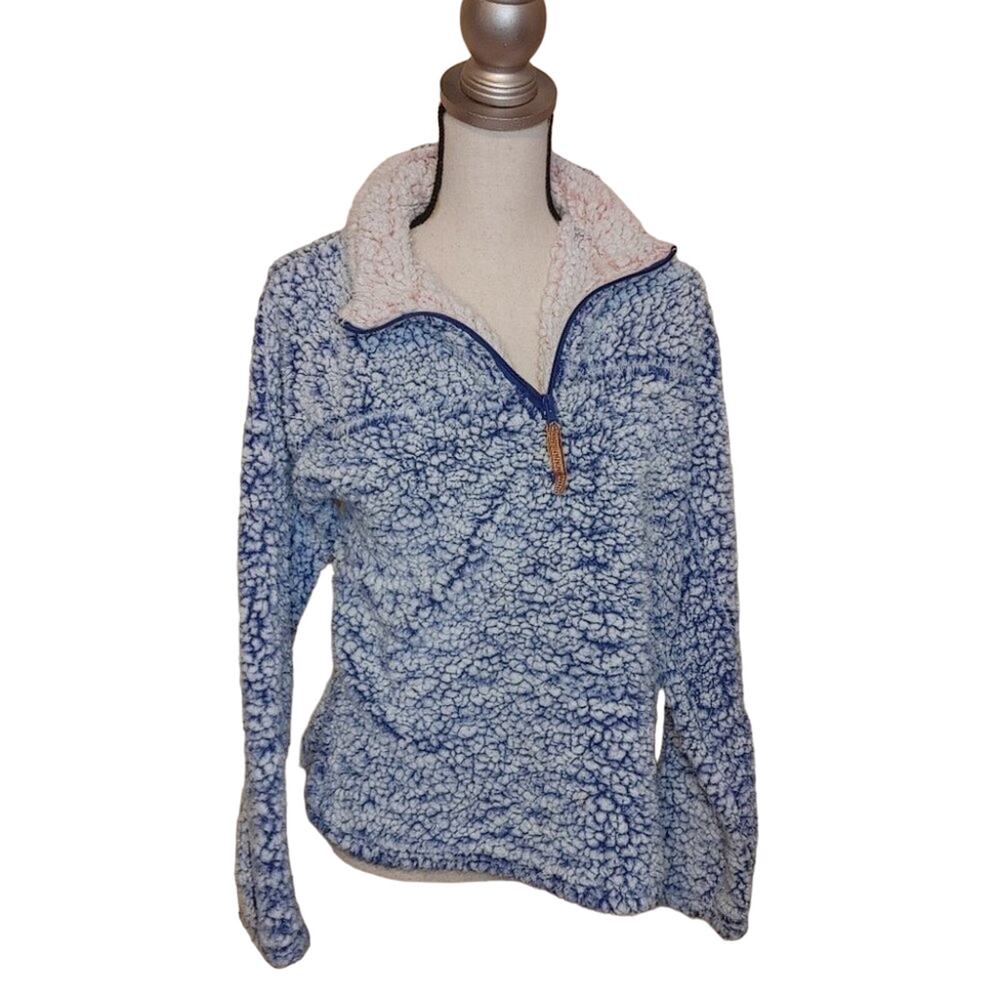 Blue Star Clothing Company Fuzzy Blue White Quarter Zipper Pullover Size Large